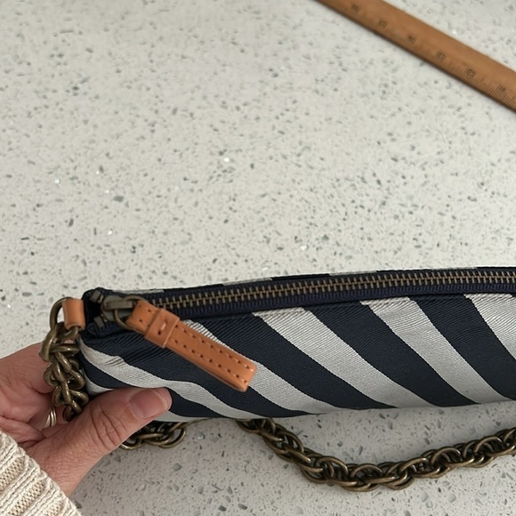 NWT Vintage J. Crew Y2K 2000s Silk Chain Strap Striped Bag Purse in Blue Stripes - Picture 3 of 11